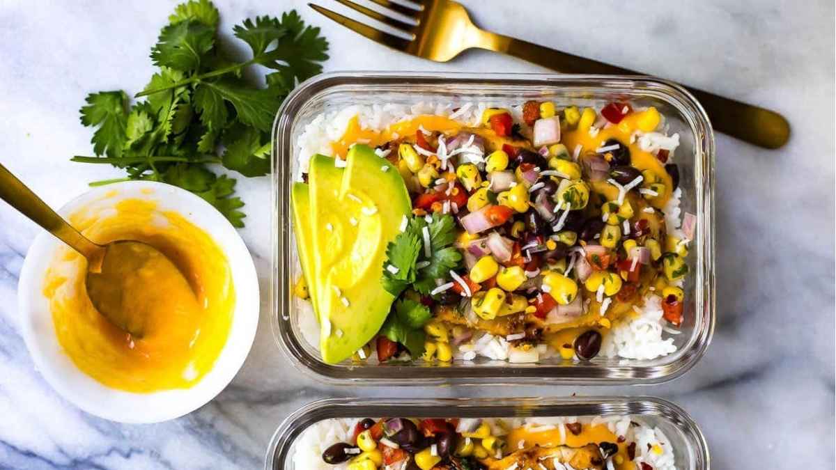 Coconut Mango Chicken Meal Prep Bowls. 
