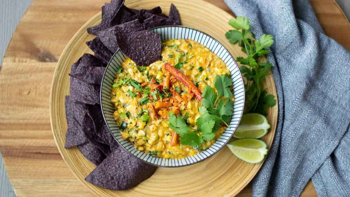 Creamy Elote (corn) Dip With Poblano Peppers.