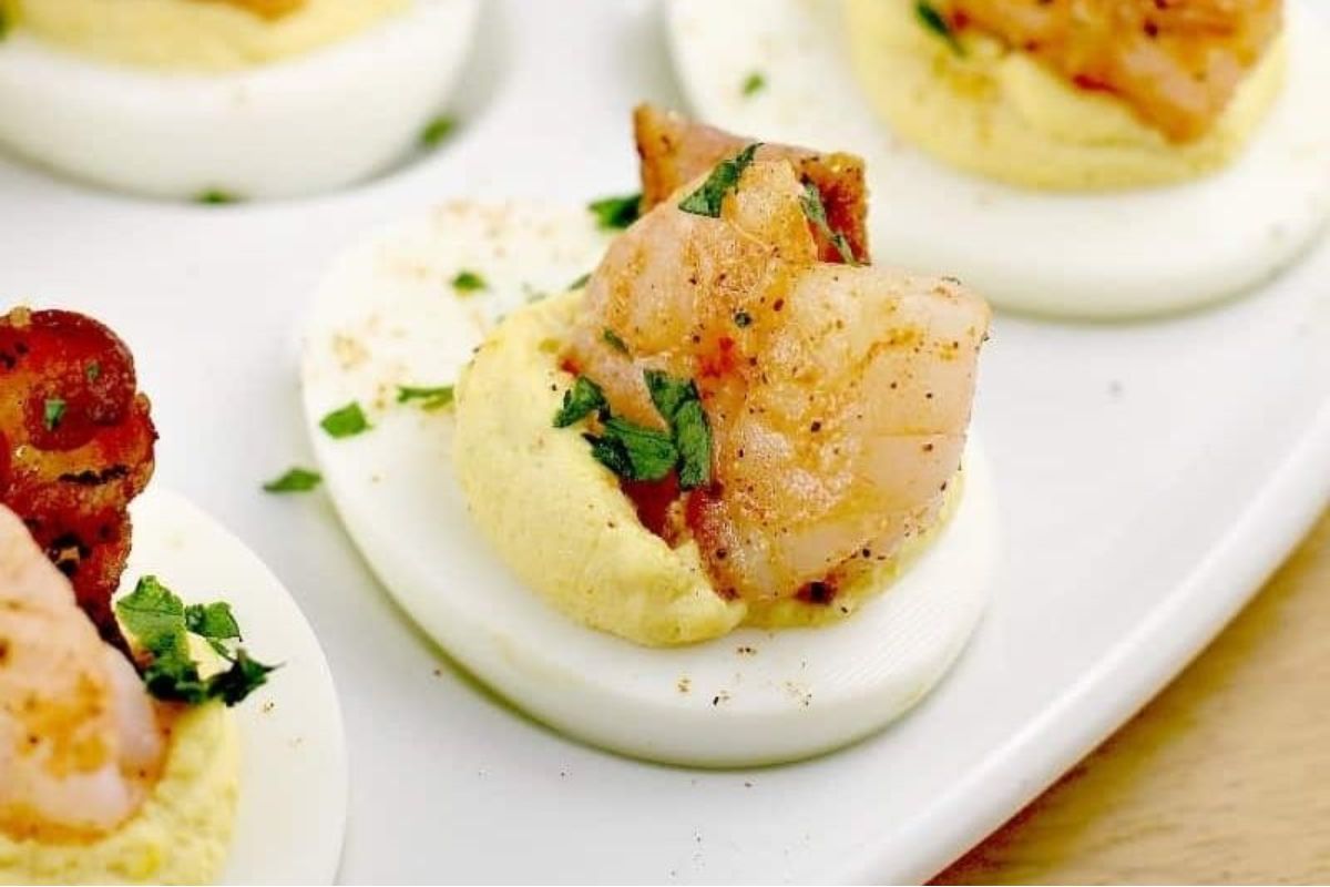 Creole Shrimp Deviled Eggs with Bacon