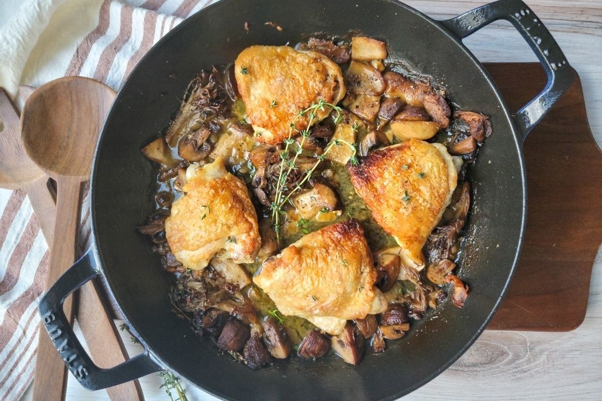 Crispy Pan Roasted Chicken Thighs With Mushrooms
