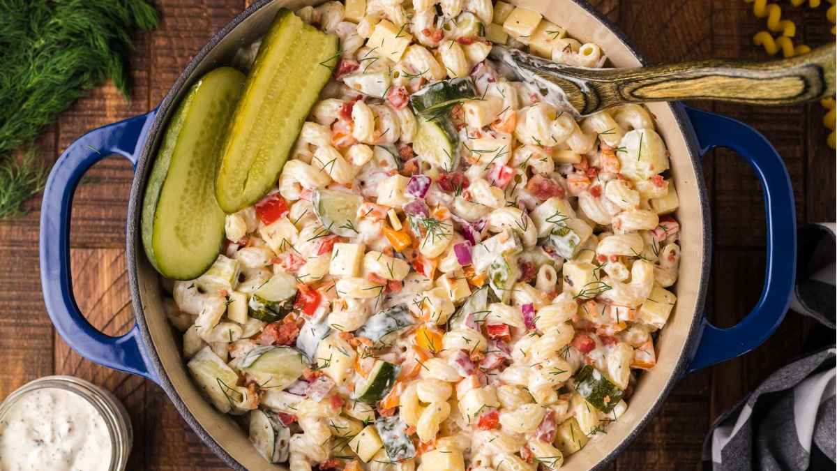 Dill Pickle Pasta Salad. 