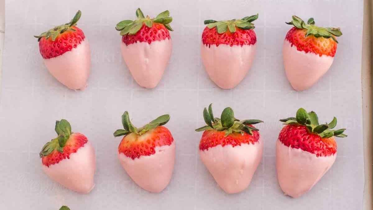 Easy Pink Chocolate Covered Strawberries.