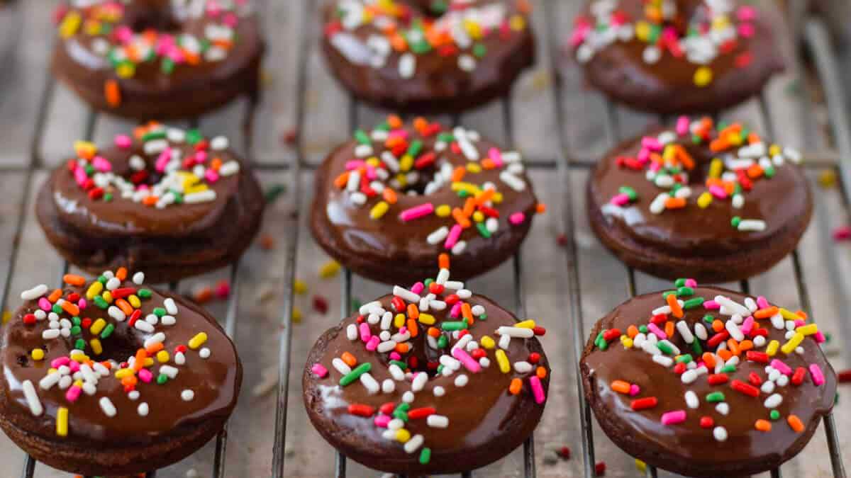 Gluten Free Chocolate Donuts With Chocolate Glaze.