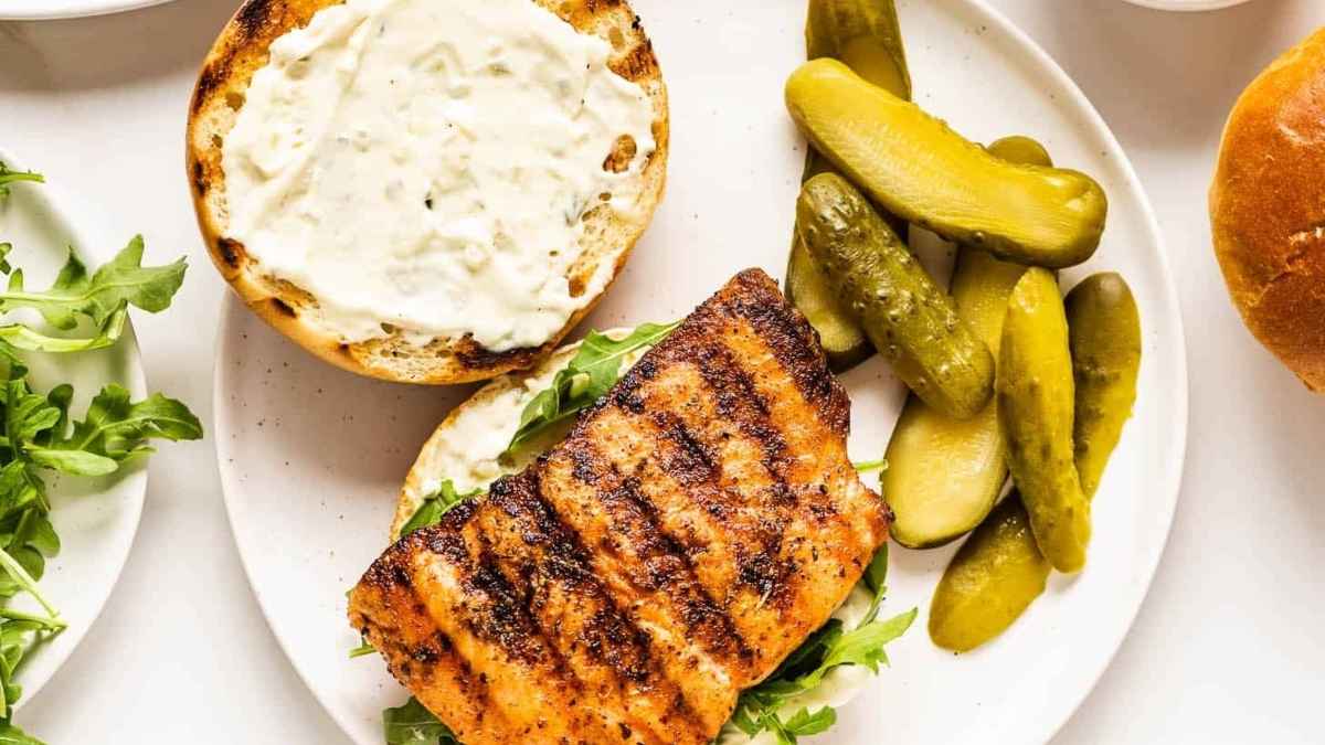 Grilled Salmon Sandwiches.