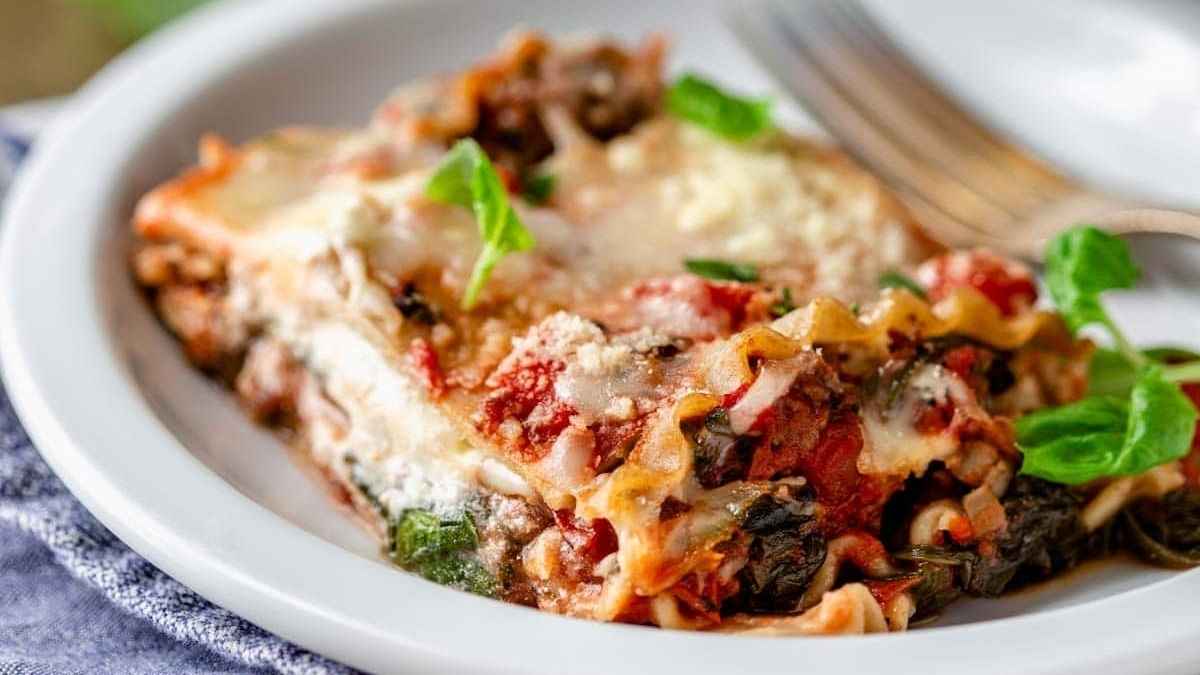 Beef Lasagna With Spinach And Basil. 