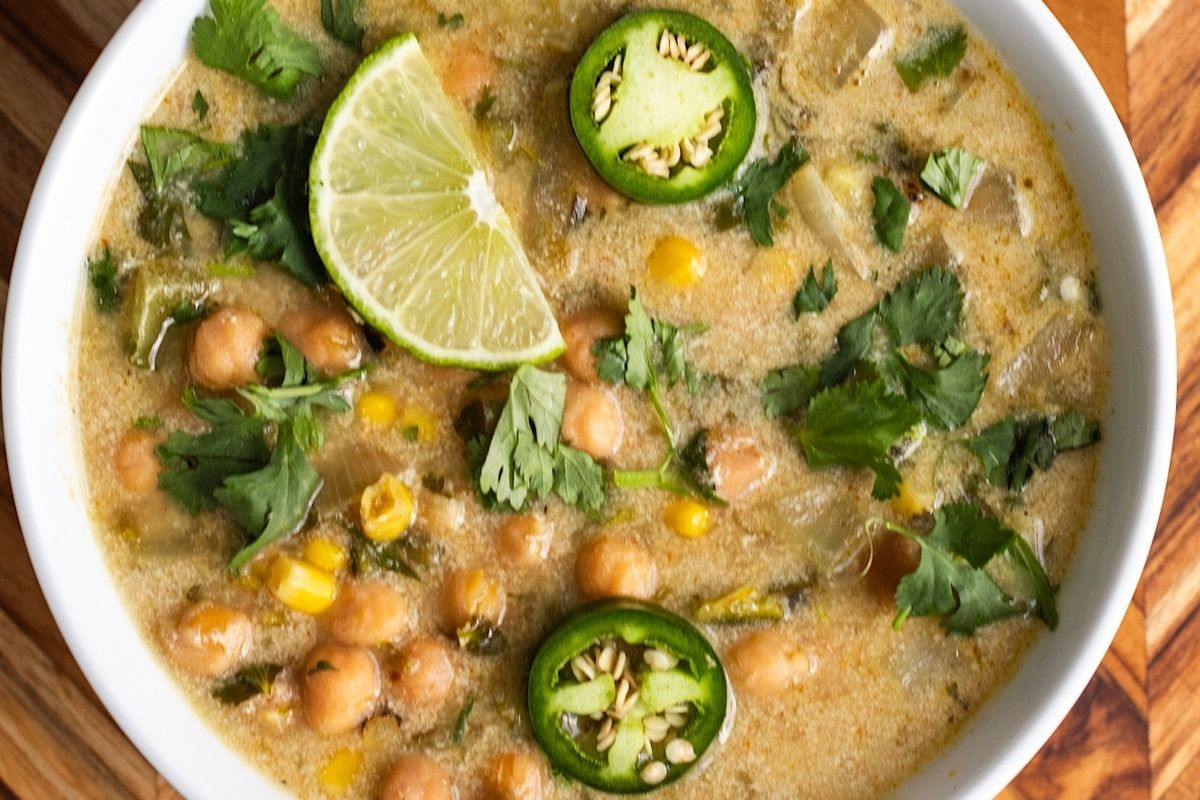 High Protein Chickpea Enchilada Soup With Greek Yogurt