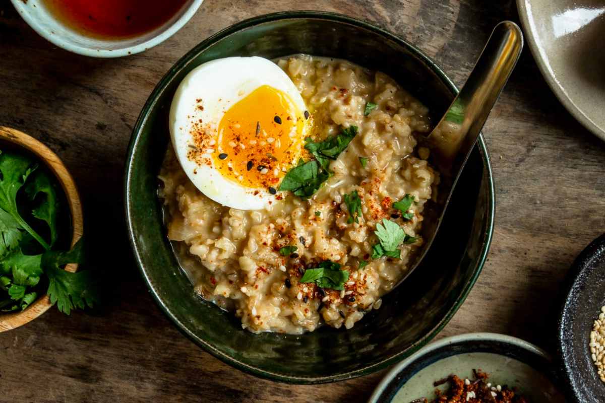 Savory Oatmeal with Miso, Cheese, and Egg. 