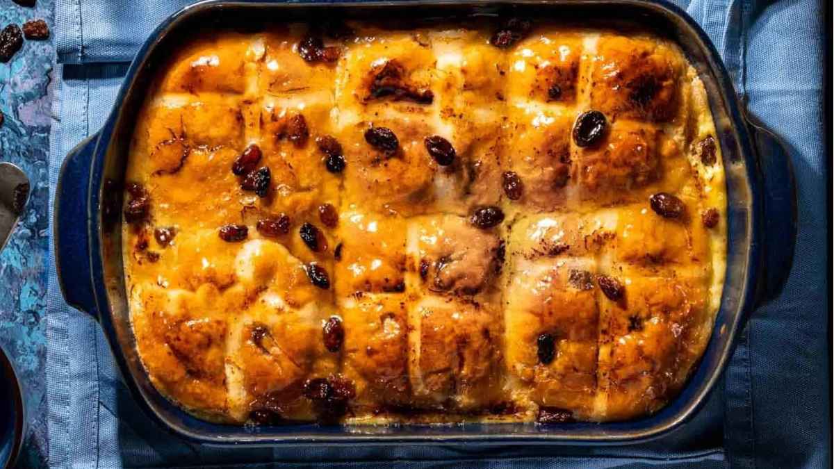 Hot Cross Bun Bread and Butter Pudding.