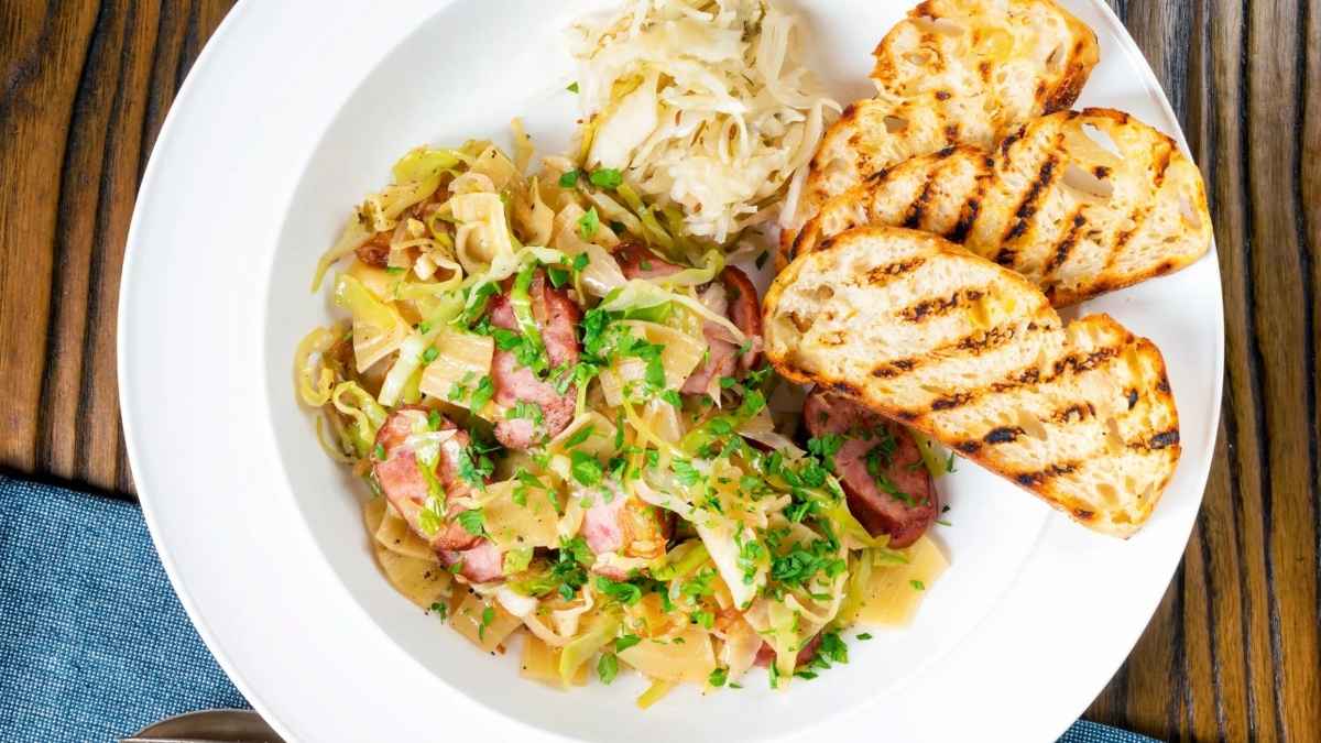 Lazanki With Kielbasa Polish Cabbage Pasta.