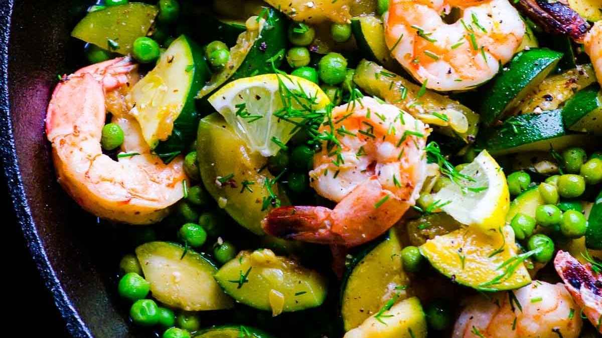 Lemon Dill Sauteed Shrimp With Zucchini.