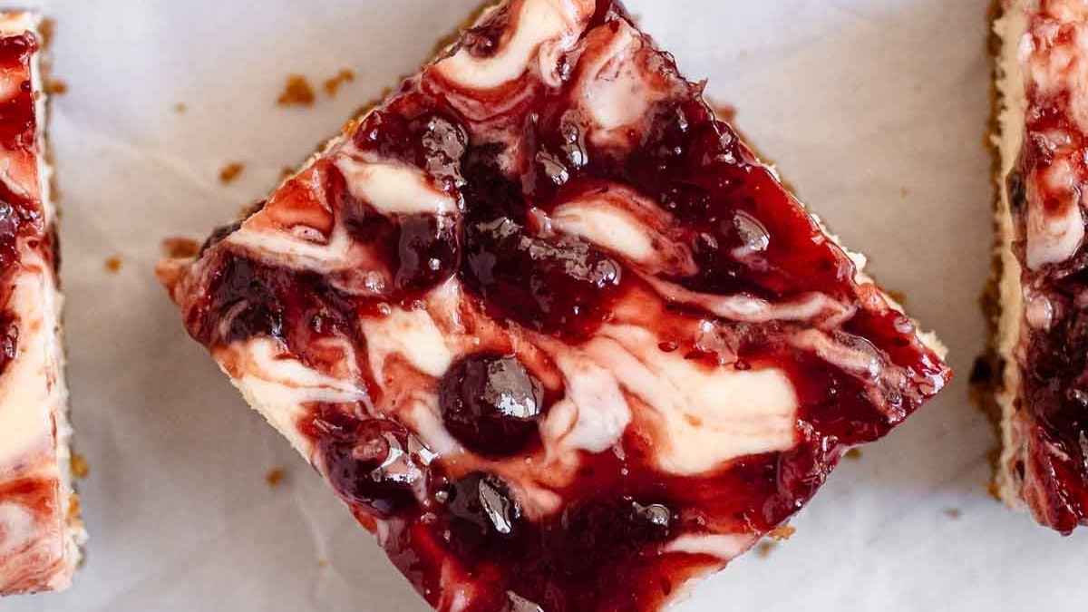 Lingonberry Swirl Cheesecake Bars.