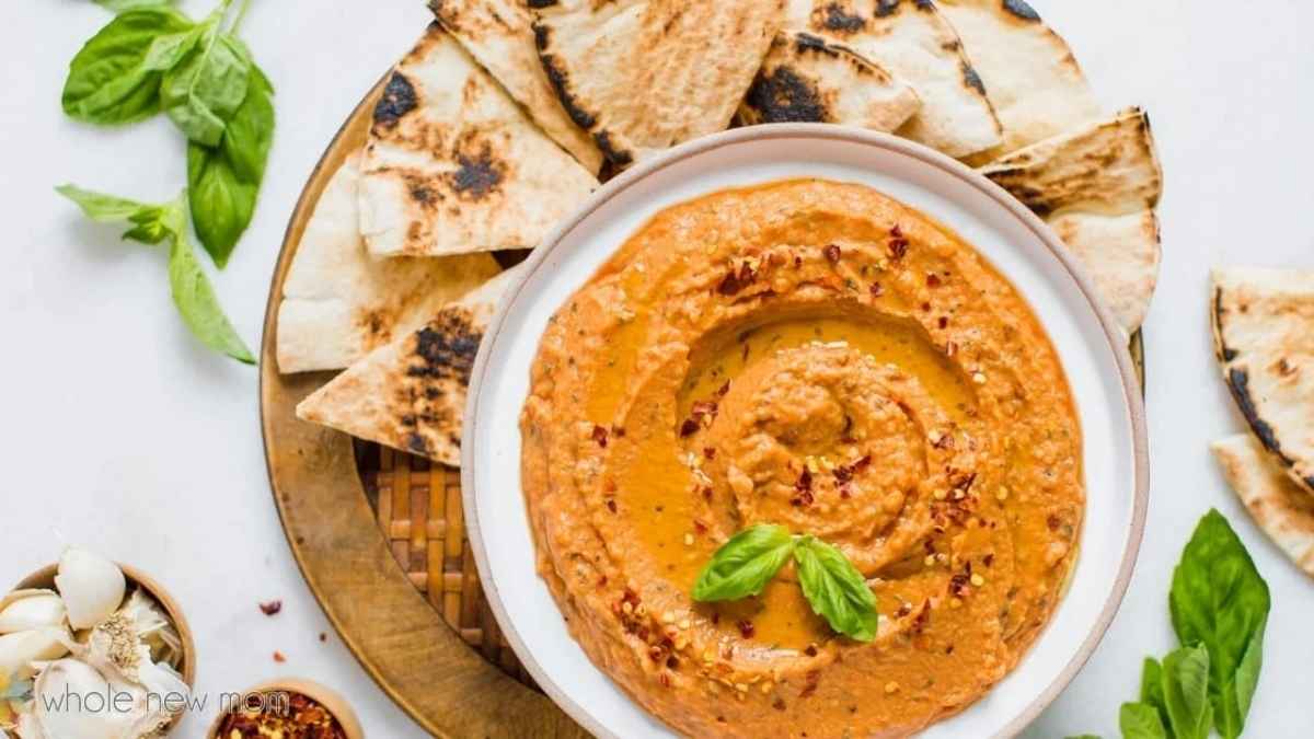 Pizza Hummus – dairy & sesame free.