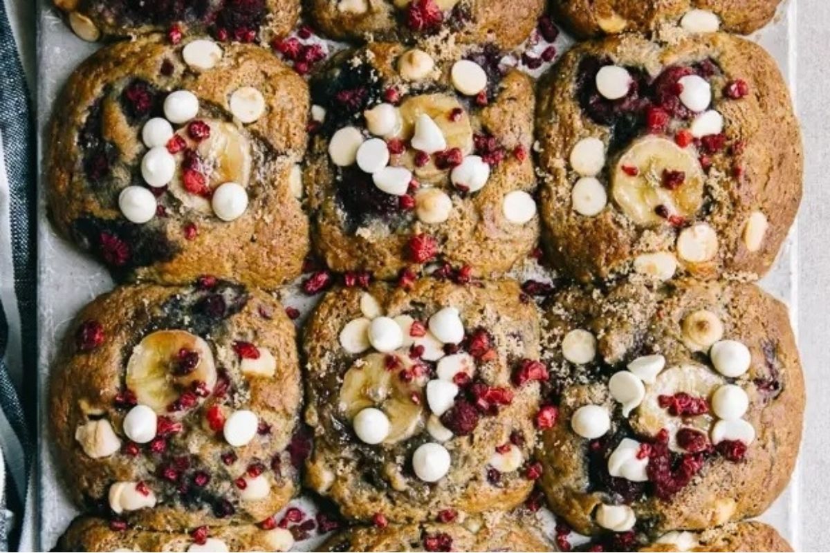 Raspberry Banana White Chocolate Chip Coconut Muffins