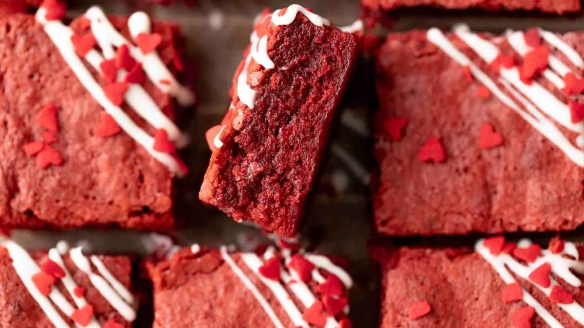 Red Velvet Brownies With Cream Cheese Drizzle.