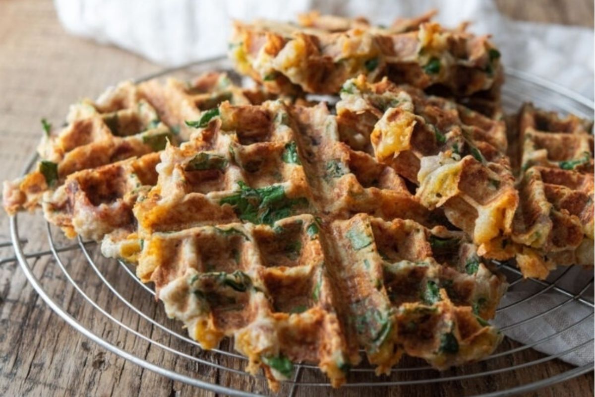 Savory Waffles With Spinach Ham And Cheese