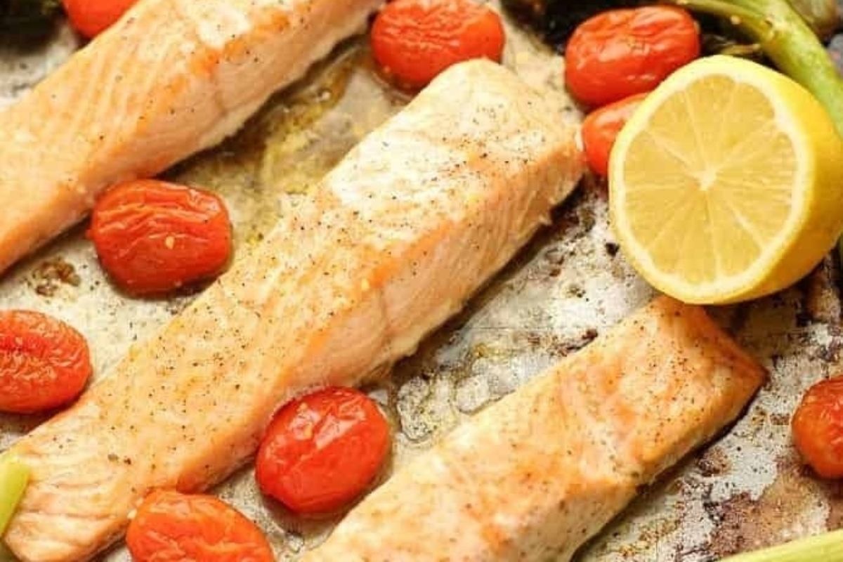 Sheet Pan Lemon Garlic Salmon With Broccolini