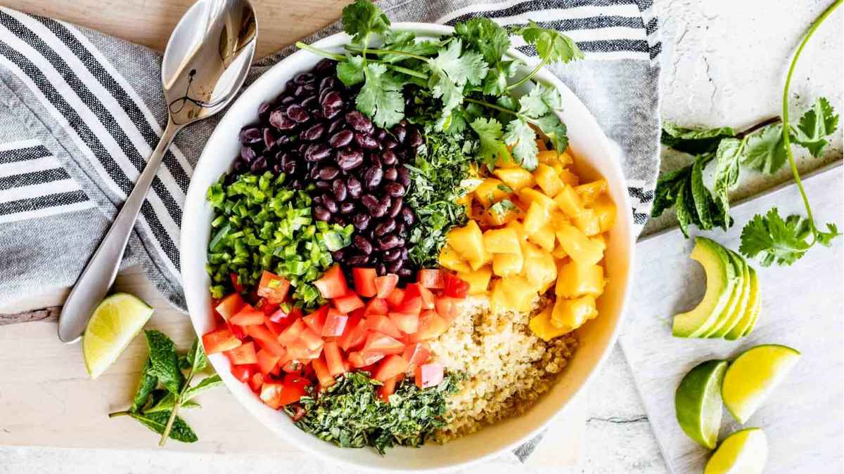 Southwest Quinoa Salad with Black Beans, Mango and Avocado.