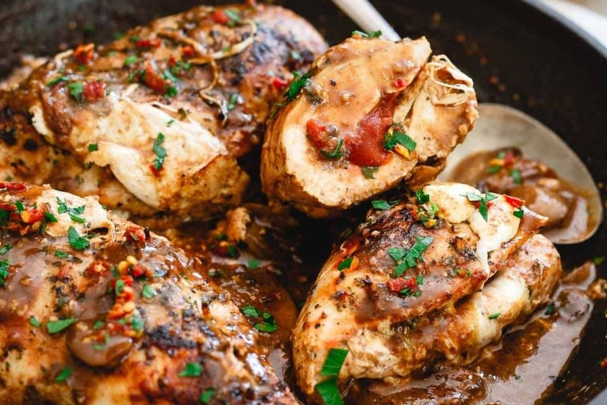 Tomato Butter Mozzarella Stuffed Chicken Marsala