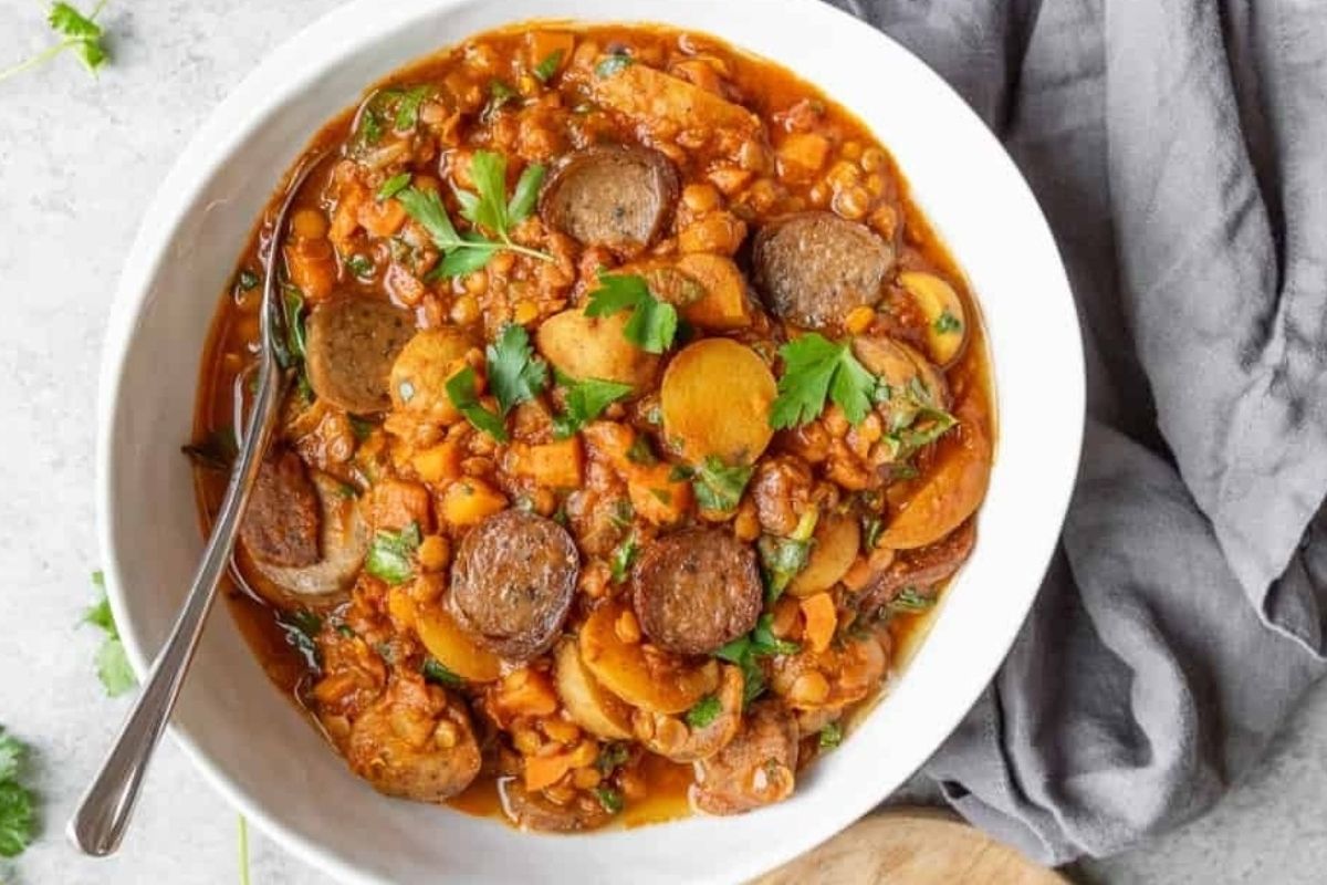 Vegan Lentil Potato And Sausage Stew