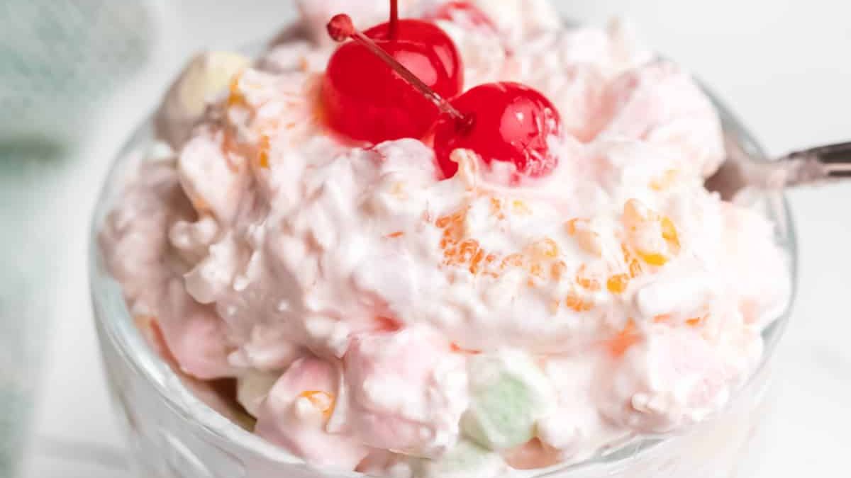 ambrosia salad in a cup.