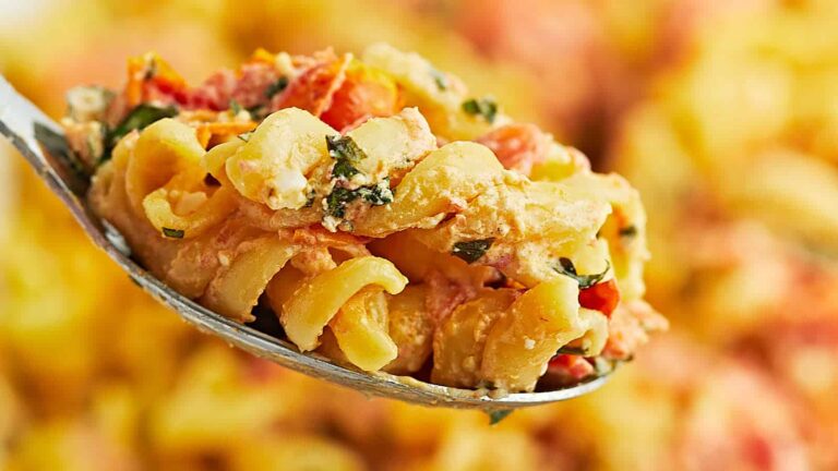 Viral TikTok Baked Feta Pasta recipe by Cheerful Cook.
