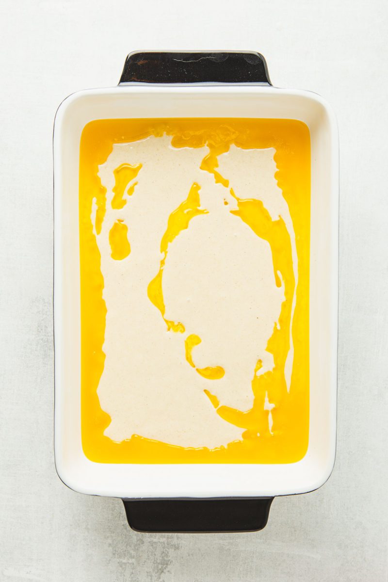 Cobbler batter with melted butter. 