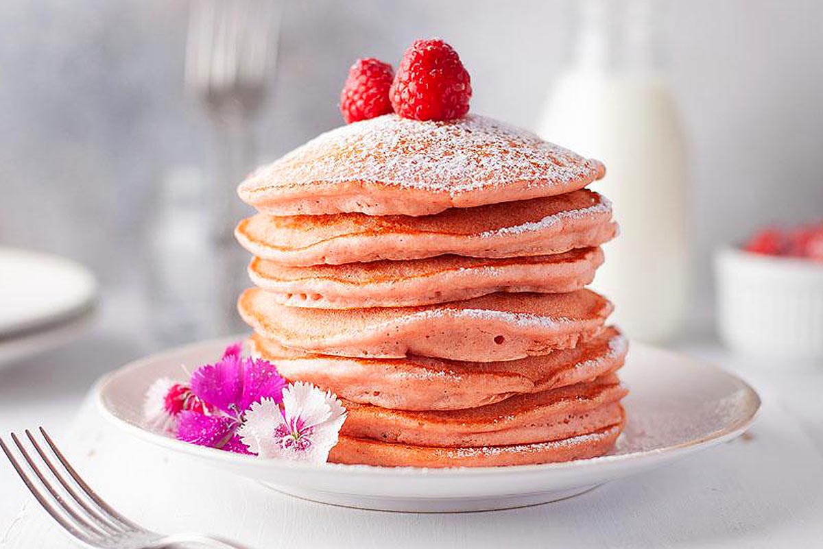 Beetroot Light And Fluffy Pink Pancakes. 