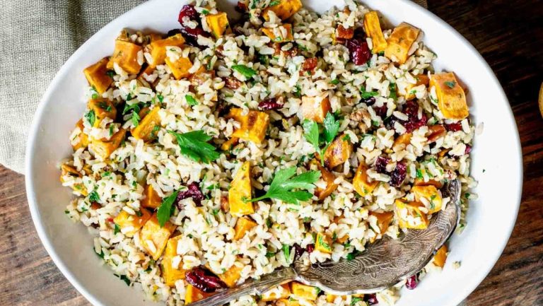 Sweet potato and cranberry rice salad.