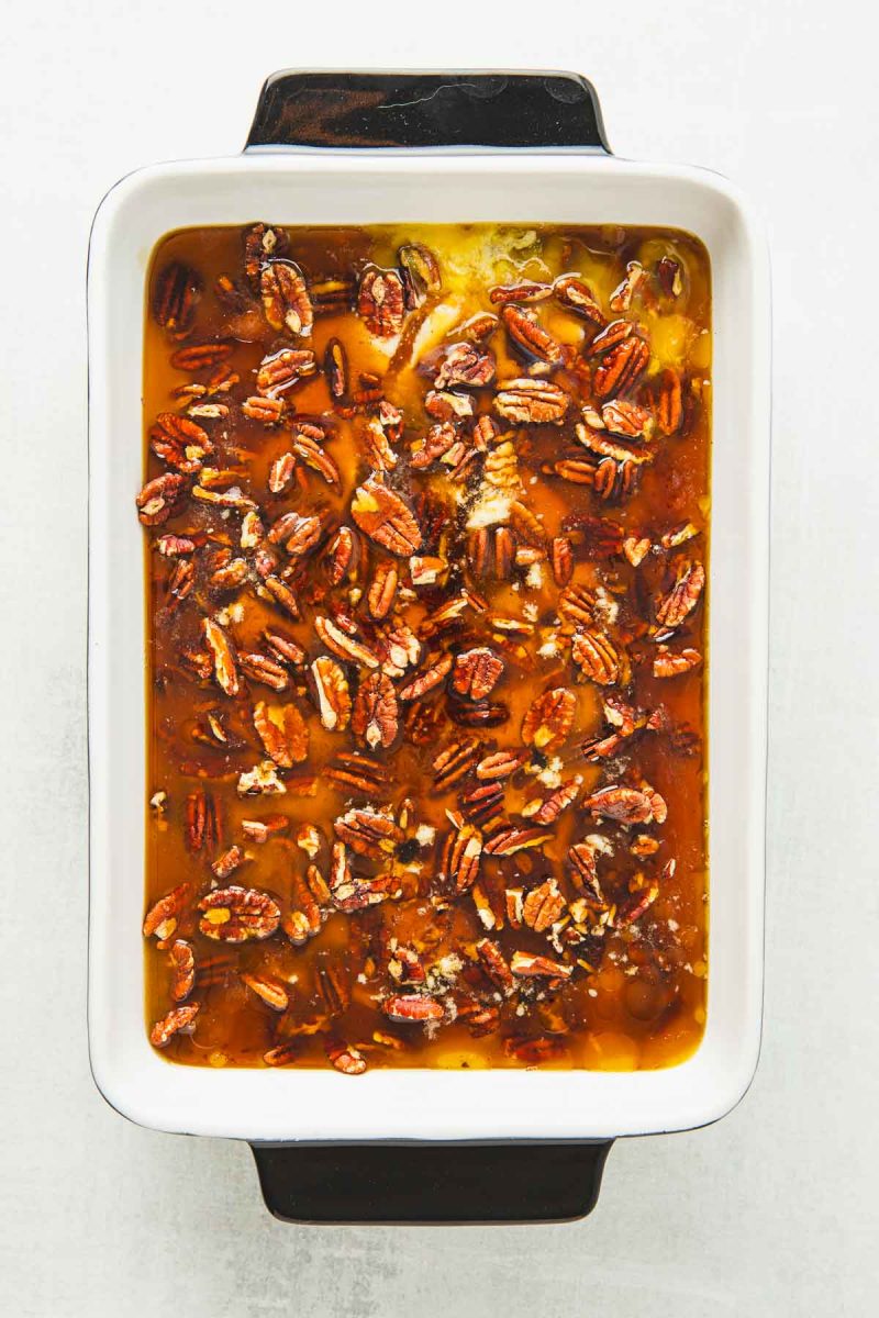 Unbaked pecan cobbler.