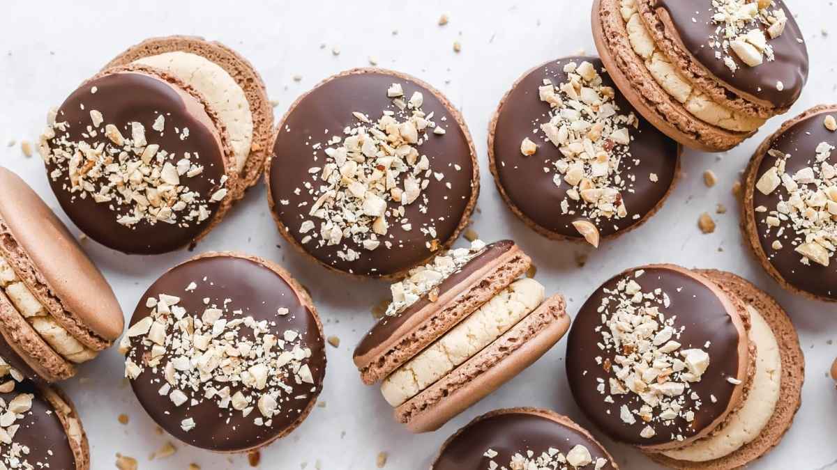 Dark Chocolate Peanut Butter Macarons.