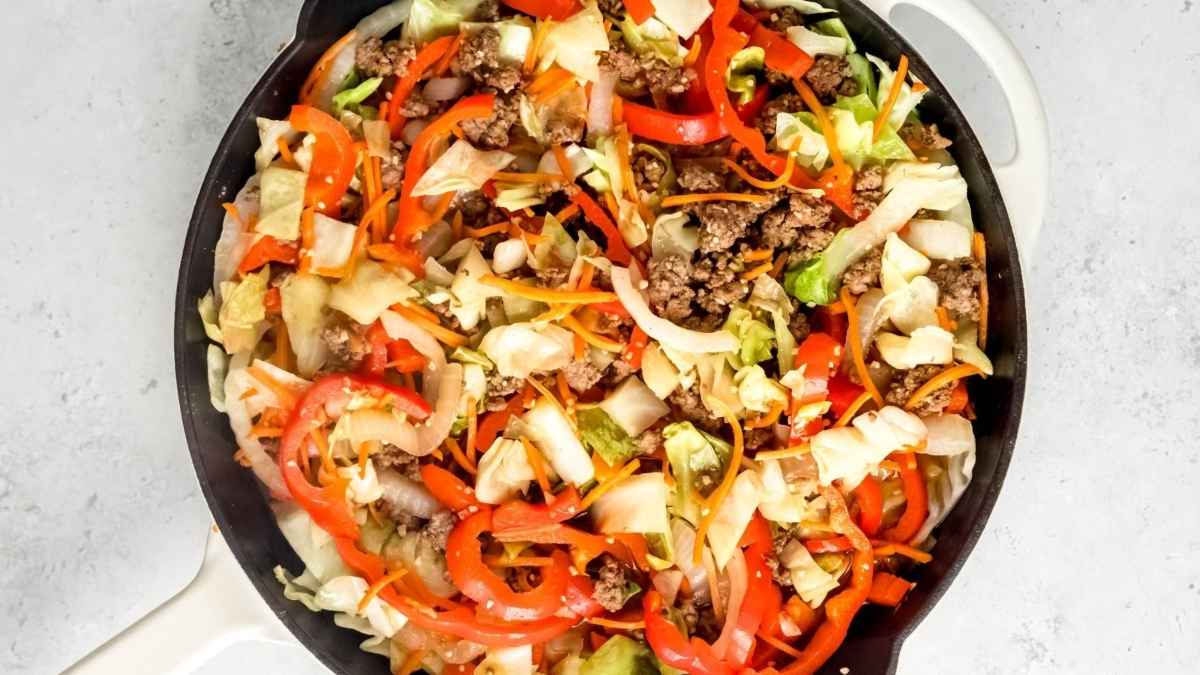 Ground Beef & Cabbage Stir-Fry. 