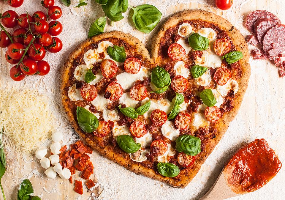 homemade gluten free heart shaped pizza