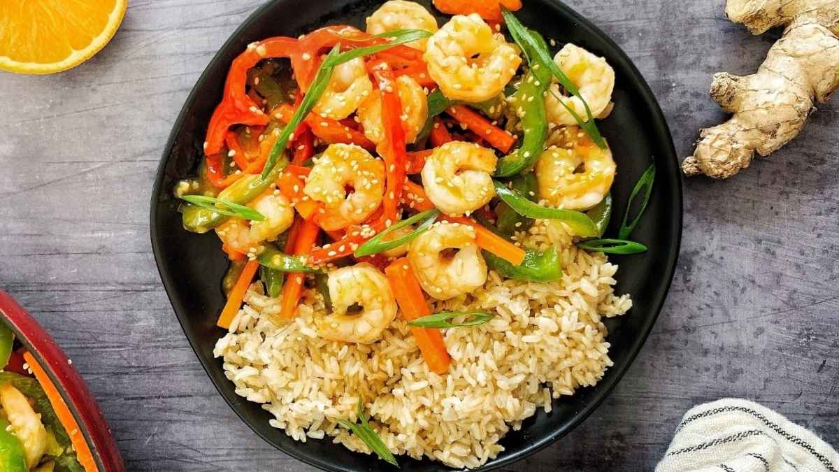 Honey Orange Shrimp W/Stir Fry Vegetables.
