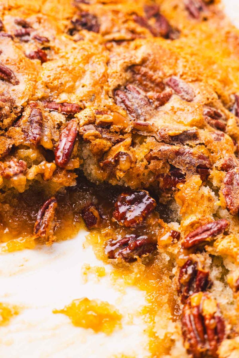 A slice of pecan cobbler.