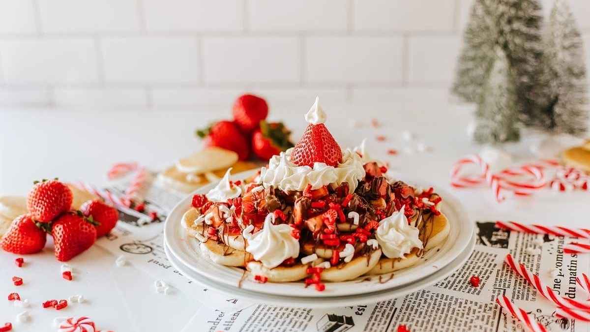 Pancake nachos on a plate.