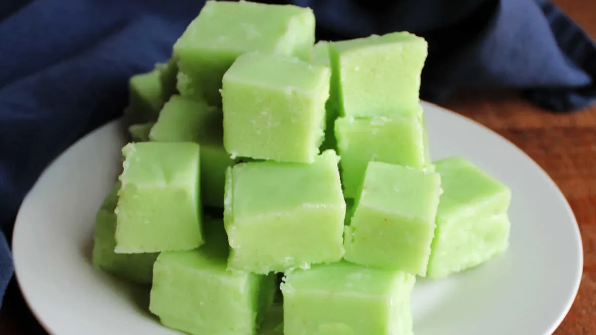 lime jello on a white plate.