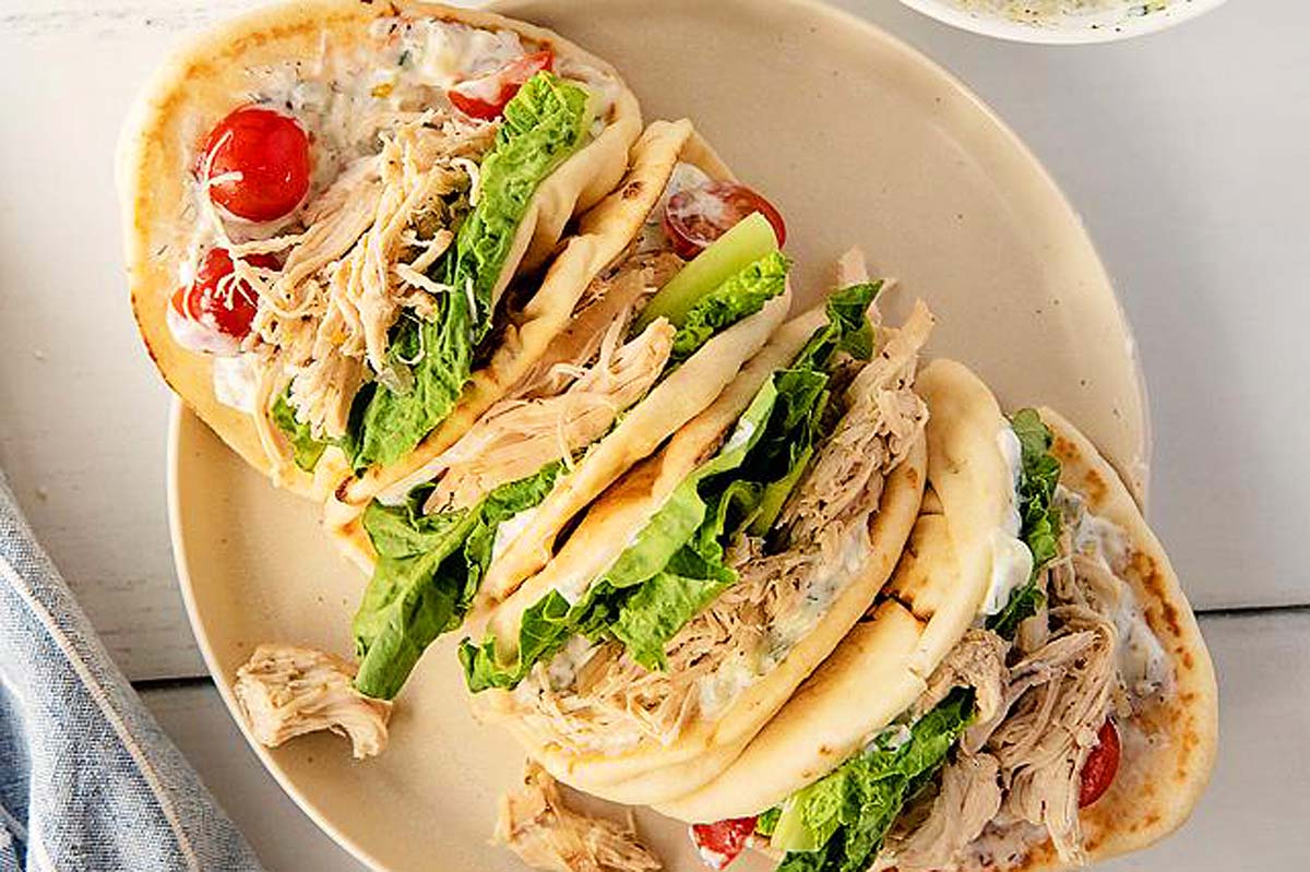 Slow Cooker Greek Chicken Gyros.
