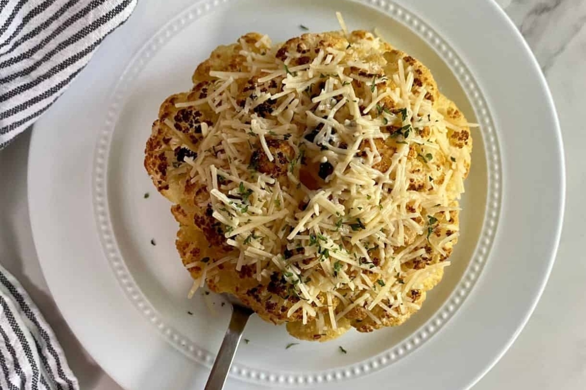 Whole Roasted Cauliflower With Cheese.