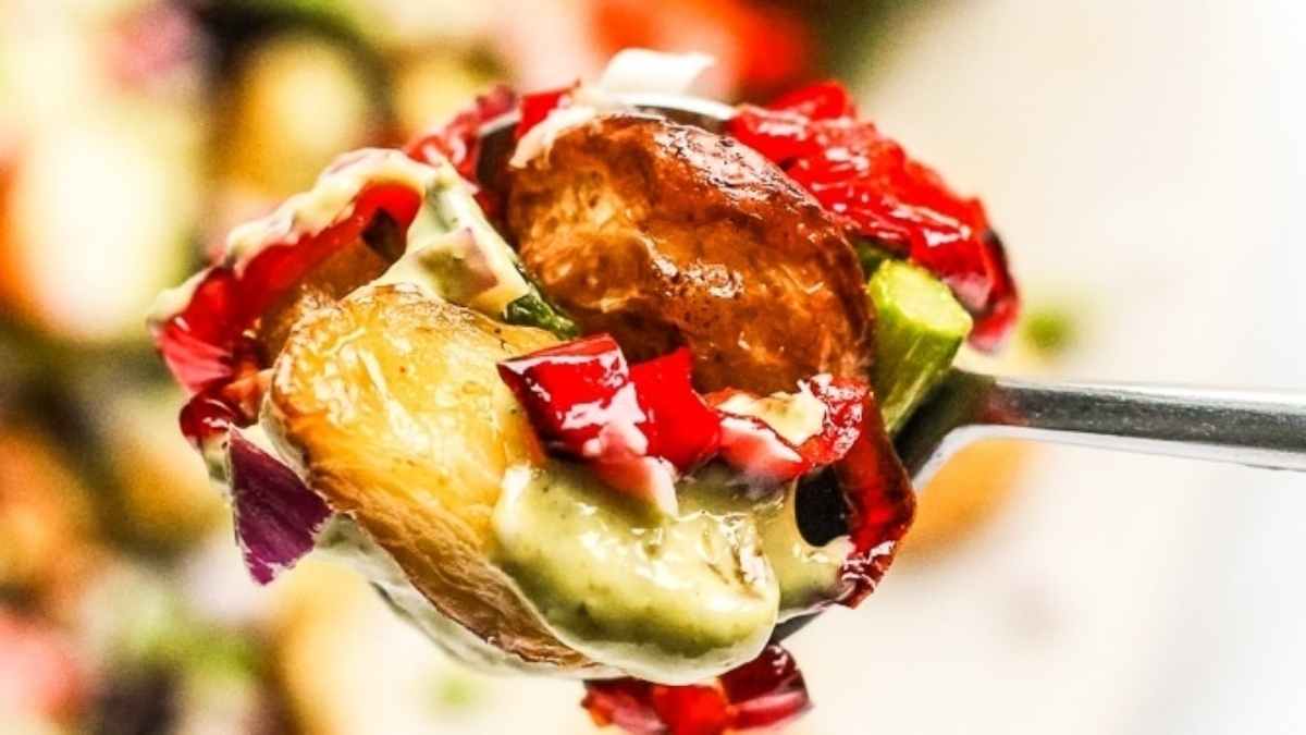 Air Fryer Potato Salad With Pesto Mayo.