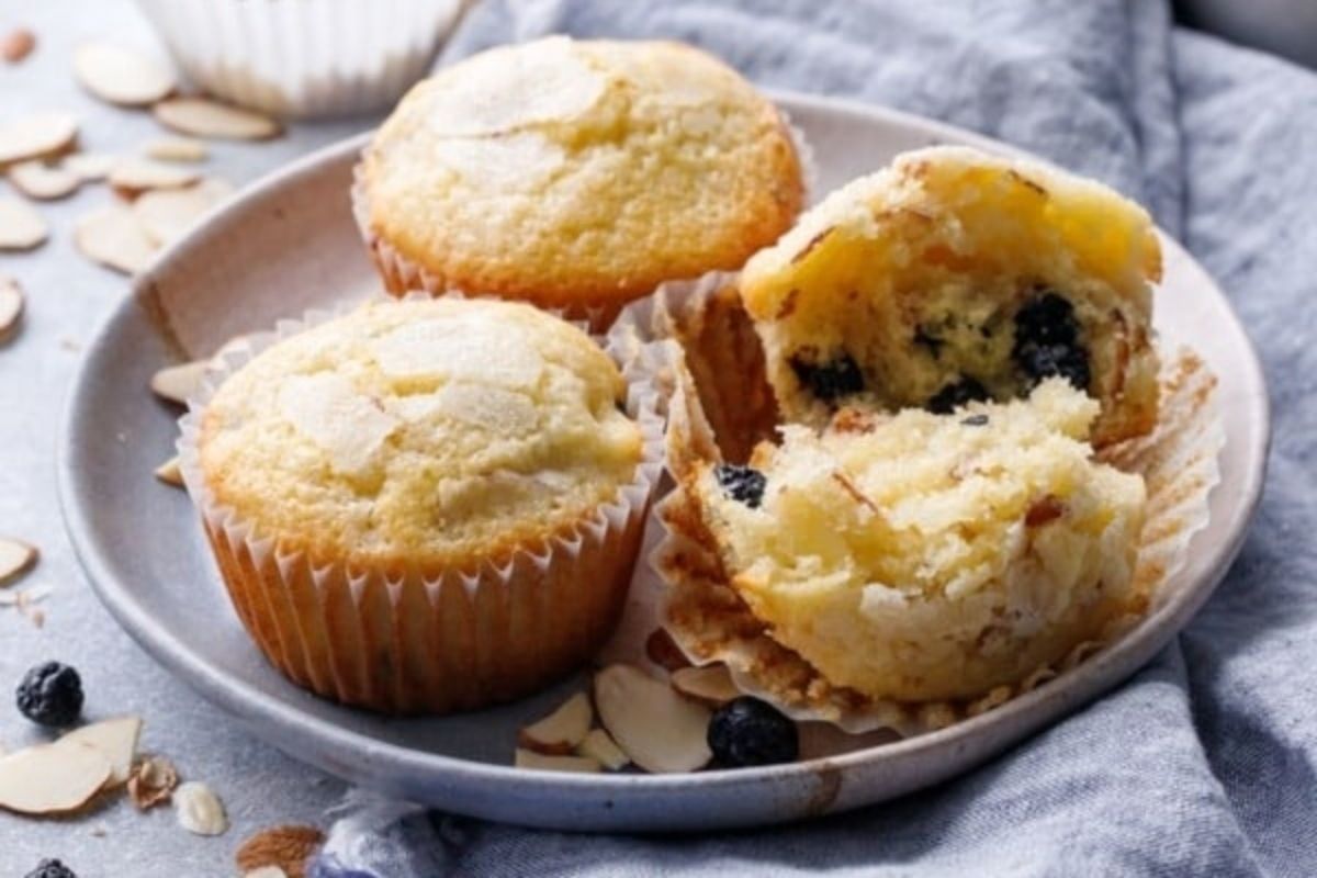 Almond Sourdough Muffins With Dried Blueberries