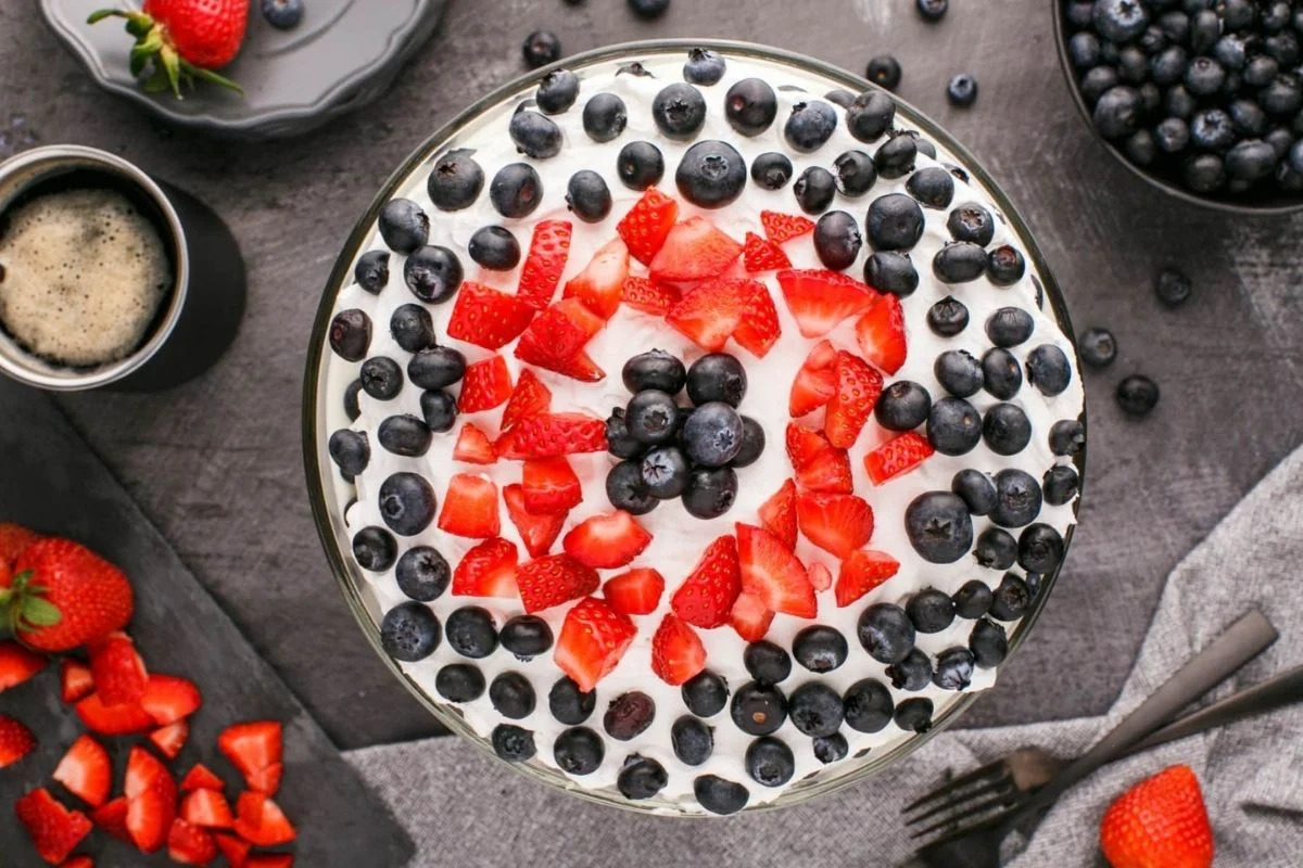 Angel Food Cake Trifle (Red, White, And Blue Trifle). 