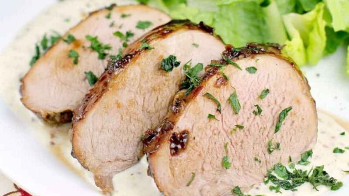 Bourbon Pork Medallions with Mustard Sauce.
