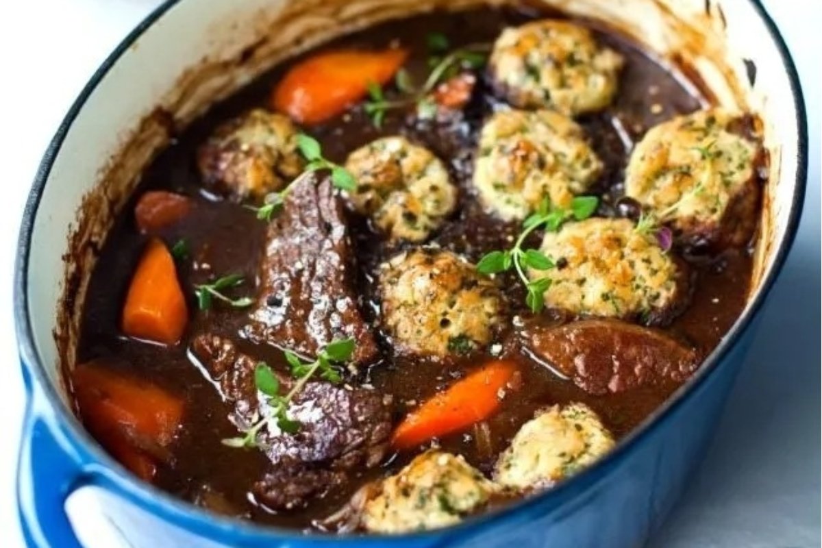 Braised Stout Beef And Carrot Stew With Parsley Dumplings