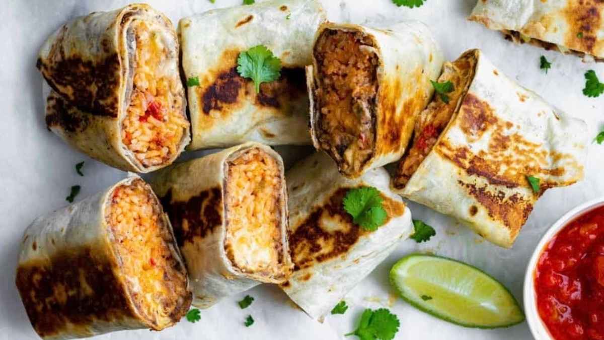 Cheesy Bean And Rice Burritos Recipe. 