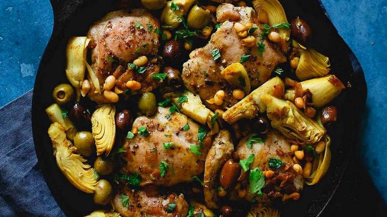 Chicken Artichoke Olive Skillet.