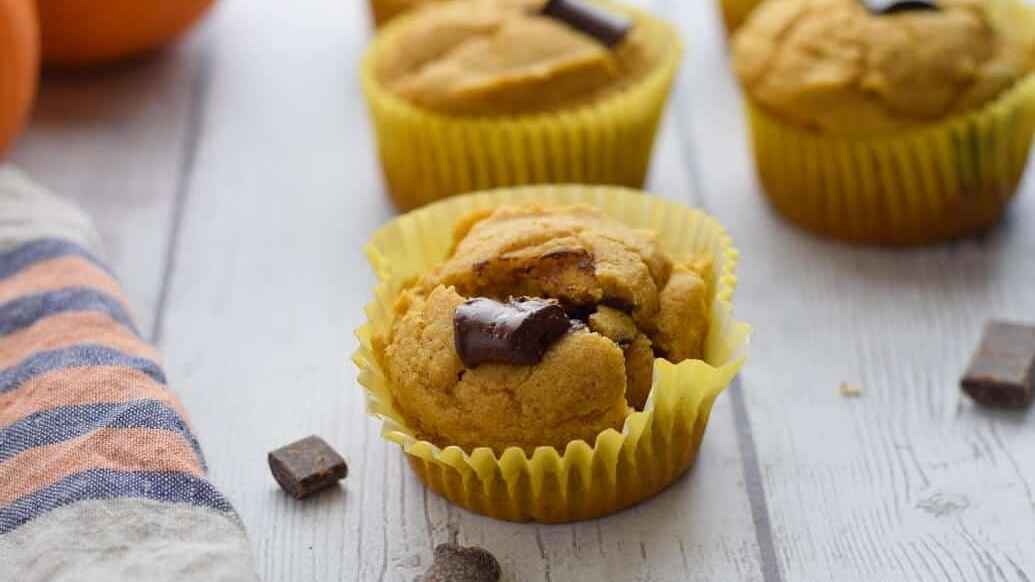 Chocolate Chip Almond Flour Pumpkin Muffins. 