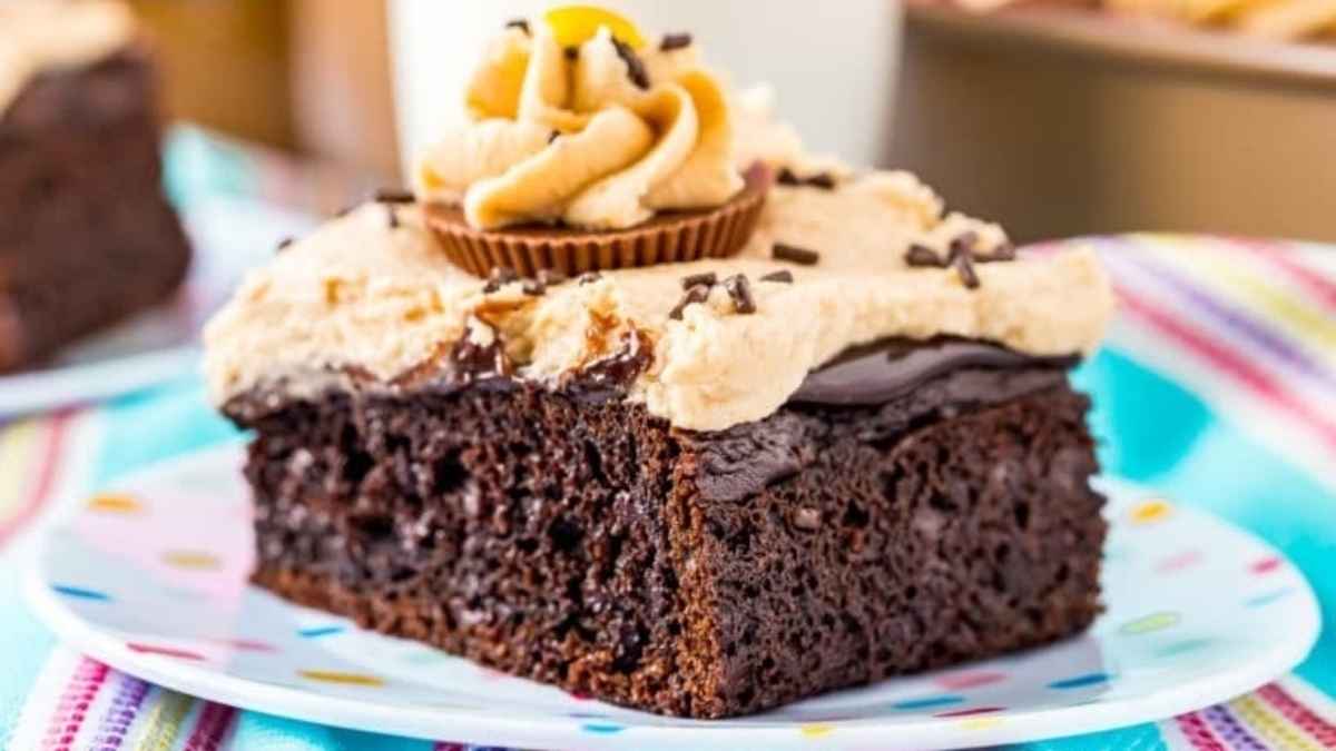 Chocolate Peanut Butter Poke Cake. 