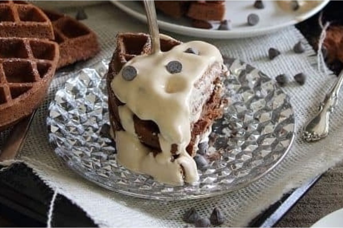 Chocolate Waffles With Peanut Butter Sauce