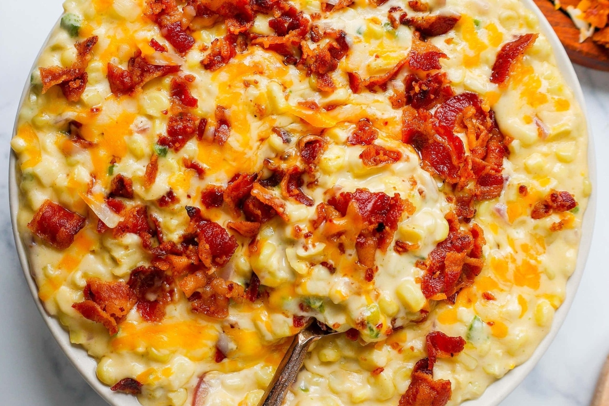 Creamy Corn With Crispy Bacon.