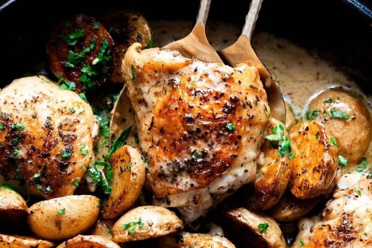 Dutch Oven Chicken Thighs With Mustard Sauce